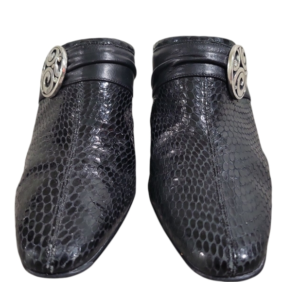 Brighton Ravish Snake Embossed Mules Black Size 6M Minor Wear Embellished - Picture 3 of 14